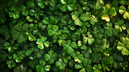 Fototapeta na wymiar Green clover leaf background, good luck sign for St. Patricks Day