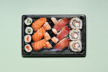Sushi delivery box close up