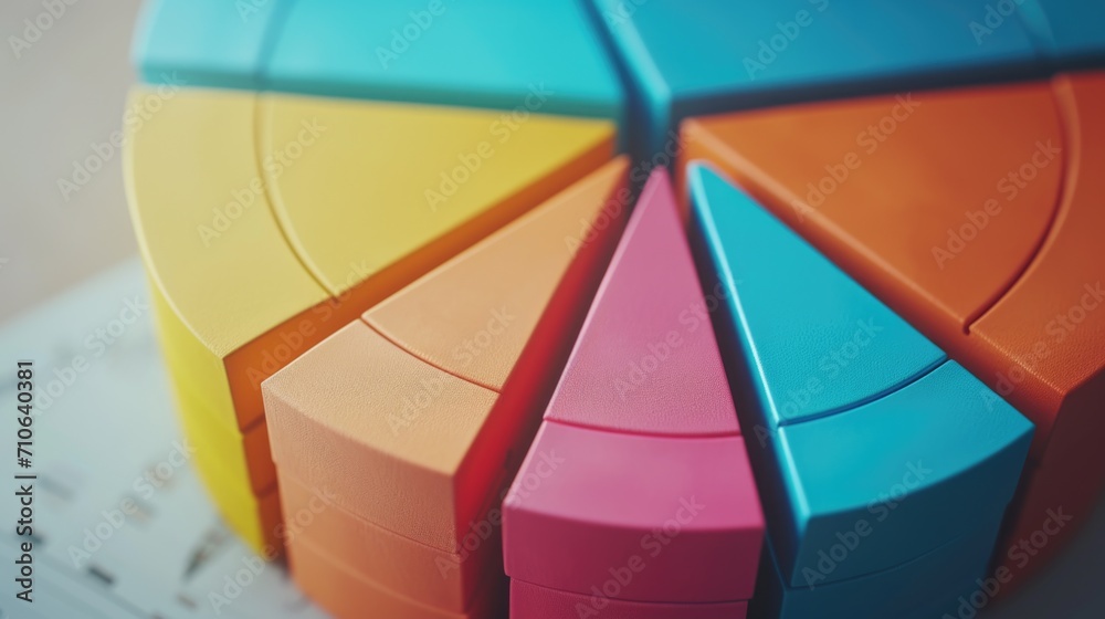 Poster A detailed close-up of a pie chart displayed on a sheet of paper. Perfect for illustrating data analysis and business statistics.