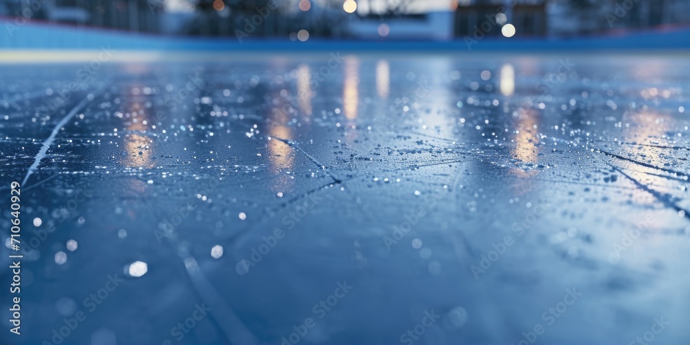 Aufkleber A close up view of a wet surface with a building in the background. This image can be used to depict a rainy day or to symbolize urban life