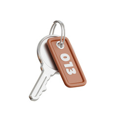 3D Room Key Model Access to Relaxation. 3d illustration, 3d element, 3d rendering. 3d visualization isolated on a transparent background