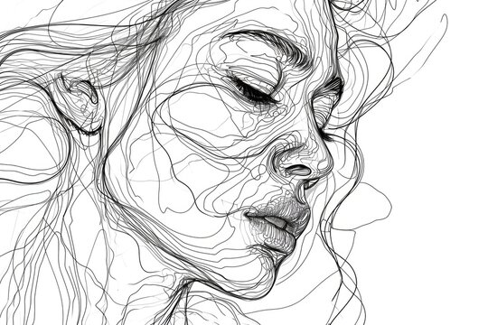 A drawing of a woman with her eyes closed. Can be used for various creative projects