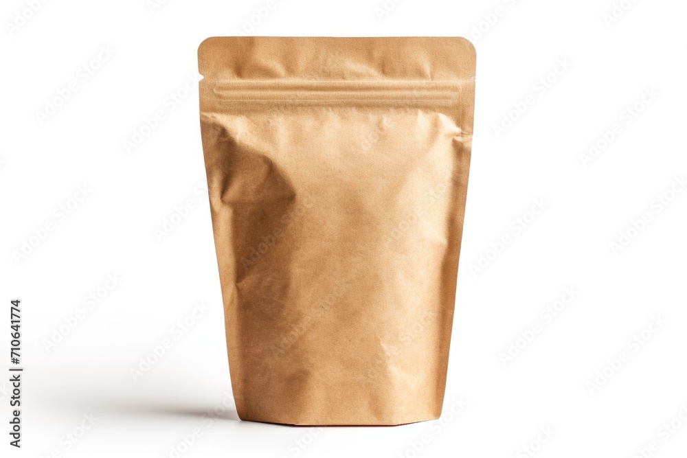 Poster A simple and versatile image of a brown paper bag placed on a clean white surface. Suitable for various concepts and themes