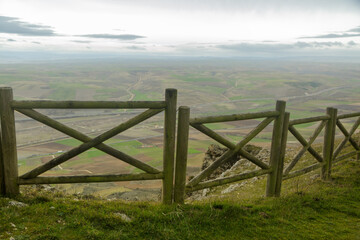 Fototapeta premium Rocks for climbing and Pancorbo viewpoint. Area of mountains and plateau of Burgos