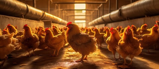Chicken farming in a closed system. Production for laying hens - obrazy, fototapety, plakaty