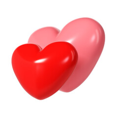 3d pink and red glossy love hearts on white background. Suitable for Valentine day, Mother day, Women day, wedding, sticker, greeting card. February 14th