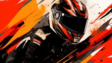 Biker illustration closeup, Motor sport background, modern dynamic large screen