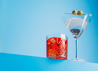 Cocktail delight: Vibrant drinks against a cool blue background