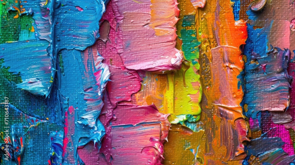 Poster A close-up view of a painting showcasing a variety of vibrant colors. This image can be used to add a pop of color to any design project