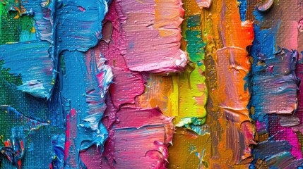 A close-up view of a painting showcasing a variety of vibrant colors. This image can be used to add...