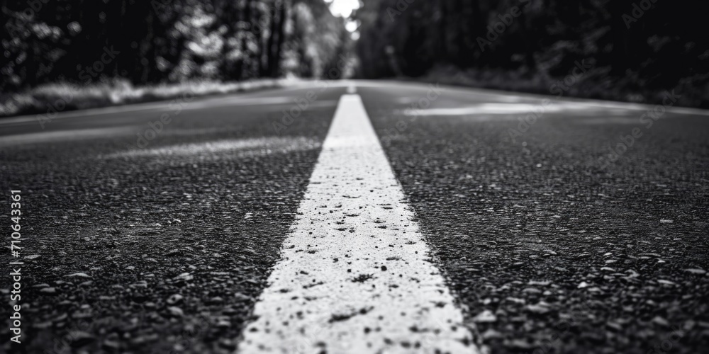 Poster a black and white photo of an empty road. perfect for illustrating solitude and the feeling of a jou