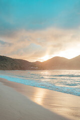 picturesque bright sunset landscape beach in Seychelles, nanure background