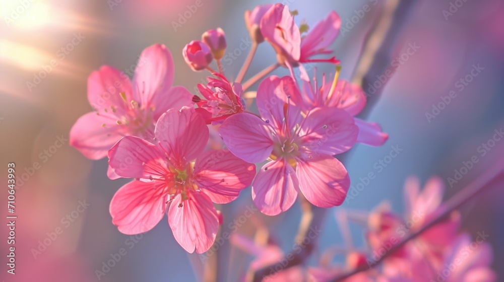 Poster A close-up view of a bunch of pink flowers. This image can be used to add a touch of color and beauty to various projects