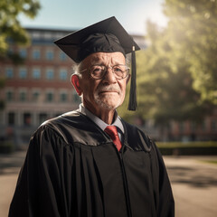 Senior man with a graduation cap in the university.