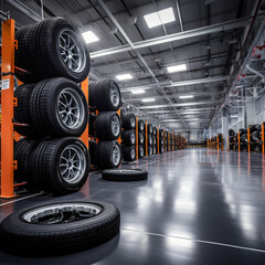 Tires in a workshop.