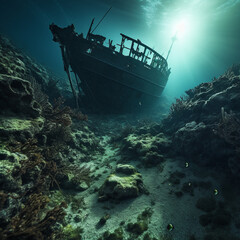 Shipwreck under the sea.