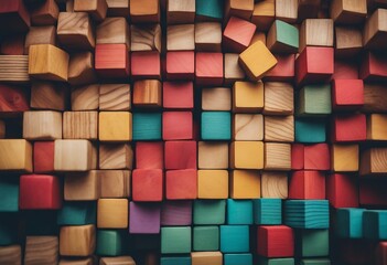 Colorful background of wooden blocks A Spectrum of multi colored wooden blocks aligned Background or