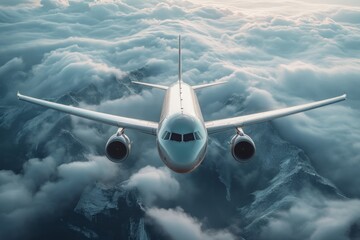 Aircraft flying at altitude against the backdrop of scenic clouds