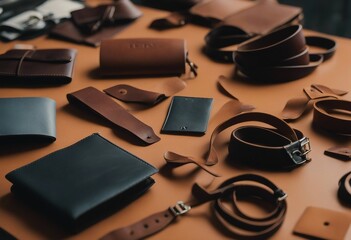 Leather craft or leather working Selected pieces of beautifully colored or tanned leather on leather