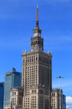 WARSAW, POLAND - JUNE 19, 2016: Palace of Culture and Science (Palac Kultury i Nauki, PKiN) in Warsaw, Poland. Warsaw is the capital city of Poland.