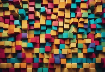 Spectrum of stacked multi-colored wooden blocks Background or cover for something creative diverse e