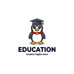 This penguin educational logo is suitable as a logo for children's tutoring services, a logo for reading places and others related to education