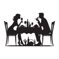 Serenade under stars: Detailed romantic dinner silhouette - Valentine Silhouette Couple vector romantic dinner silhouette
