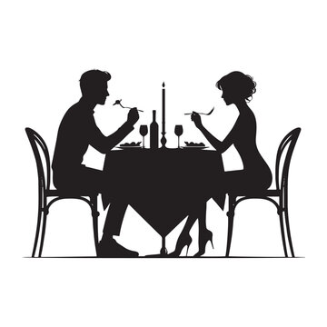 recommend clip art: Warmth of affection: Detailed silhouette portraying a romantic dinner for two - romantic dinner silhouette Couple vector Valentine Silhouette
                    