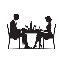 A dance of love: Detailed romantic dinner silhouette, an expression of deep connection - Couple vector Valentine Silhouette
