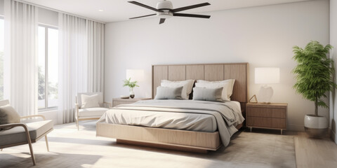 Modern bedroom interior design. 3d render illustration mock up.