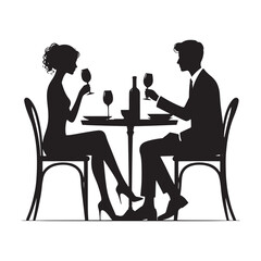 Embraced by love: Silhouette capturing the warmth of a romantic dinner - romantic dinner silhouette Couple vector Valentine Silhouette
