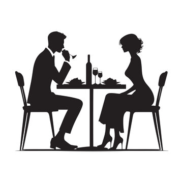 Moments of connection: Exquisite romantic dinner silhouette - Couple vector Valentine Silhouette

