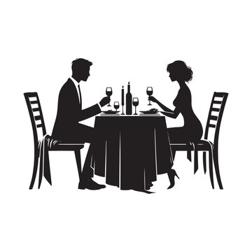 Elegance in dining: Romantic dinner silhouette, a timeless expression of affection - romantic dinner silhouette Couple vector Valentine Silhouette
