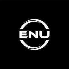 ENU letter logo design with black background in illustrator, cube logo, vector logo, modern alphabet font overlap style. calligraphy designs for logo, Poster, Invitation, etc.