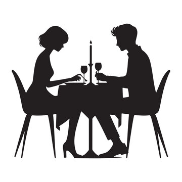 Moments of passion: Exquisite romantic dinner silhouette - Valentine Silhouette Couple vector
