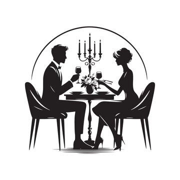 Captivating romance: Silhouette portraying a romantic dinner, an intimate celebration - romantic dinner silhouette Valentine Silhouette - Couple vector
