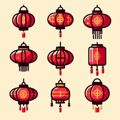 Fototapeta na wymiar set illustration of Chinese lantern. Simple and minimalist design