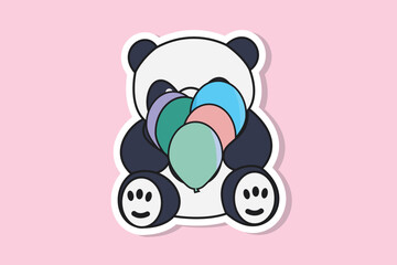 Cute Teddy Bear with Balloons sticker design vector illustration. Animal nature icon concept. Flat cartoon style icon design.
