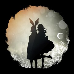 Alice and Mr Rabbit. Silhouette art