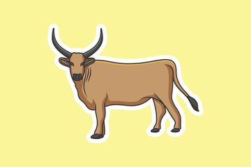 Farm Cow Standing on Ground Sticker vector illustration. Animal nature icon concept. Dairy farm product design element. Dairy farm cow sticker logo design.
