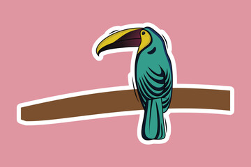 Toucan bird vector cartoon flat icon sticker design illustration. Cute Toucan bird cartoon sticker vector illustration.

