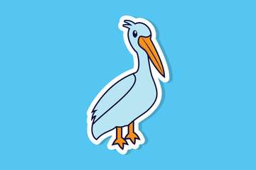 Cute Pelican bird cartoon sticker style vector illustration. Animal nature icon concept. Bird logo sticker design icon.
