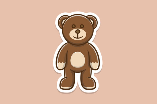 Standing Teddy Bear Front View Sticker vector logo design. Animal nature icon design concept. Bear cartoon character sticker design logo with shadow.
