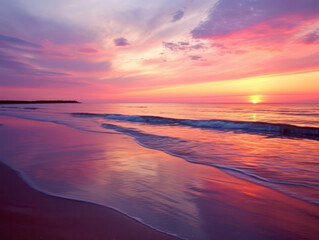 Fototapeta na wymiar Beautiful sunset on the beach. Colorful sky at sunset.