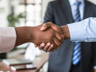 Close-up of business people shaking hands with each other in office