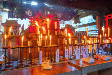Fushimi Inari-taisha shrine, the icon of a path lined with thousands of torii gate in Kyoto, Japan