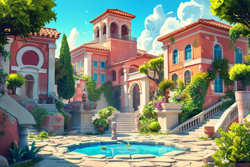 Fototapeta premium Game background 3d stylish architecture illustration