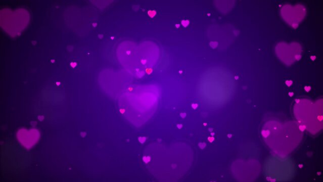 Hearts and bokeh on purple background.