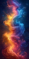 A colorful wallpaper of colorful ripples with fire near the night sky, Generative AI