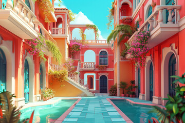 Fototapeta na wymiar Game background 3d stylish architecture illustration